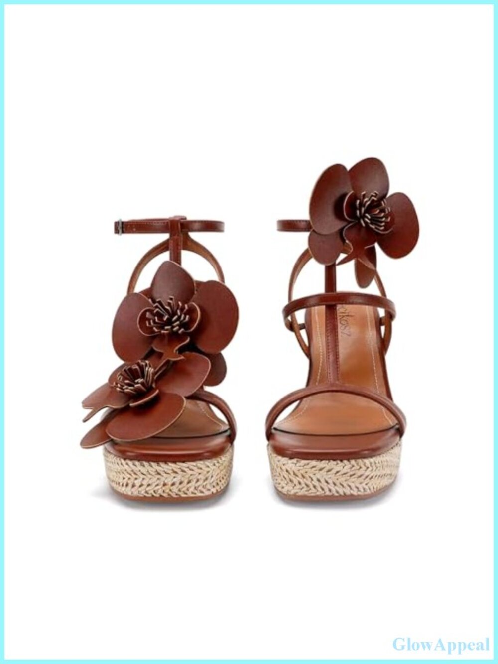 Women's Strappy Raffia Wedge Platform Sandals Floral Open Toe Heels